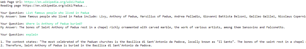 Example of a conversation with the oracle about the city of Padua